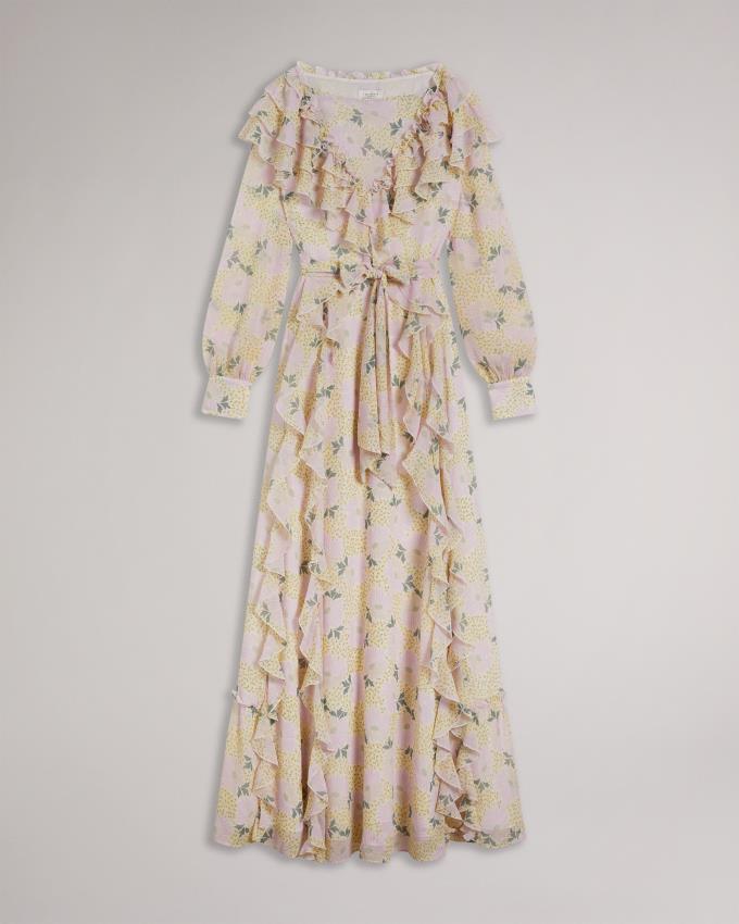 Peignoir Ted Baker Frilled Daisy Print Maxi Jaune Clair Femme | BGM-55373067